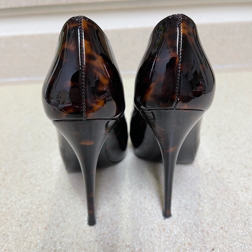 Stuart Weitzman Tortoise Patent Open Toe Heels - image 2